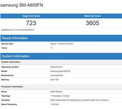 Hình ảnh thông tin được cho là Galaxy A6 2018 và Galaxy A6 Plus 2018 xuất hiện trên GeekBench.