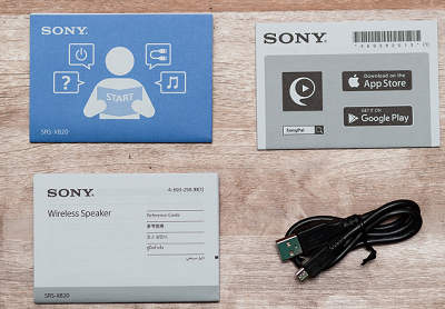 Loa Sony SRS-XB 20 gồm những phụ kiện liên quan.