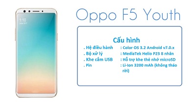 Cấu hình của Oppo F5 Youth tương đồng với Oppo F5