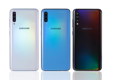 3 màu sắc trên điện thoại Samsung Galaxy A70 : Trắng, Xanh, Đen
