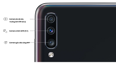 Camera Samsung Galaxy A70 sở hữu cụm 3 camera với độ phân giải cao