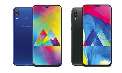 Điện thoại Samsung Galaxy M10 với 2 tông màu tương phản: Đen và Xanh