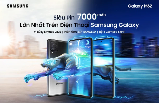 Samsung Galaxy M62 siêu pin lên đến 7000mAh, giá thành 9,99 triệu đồng