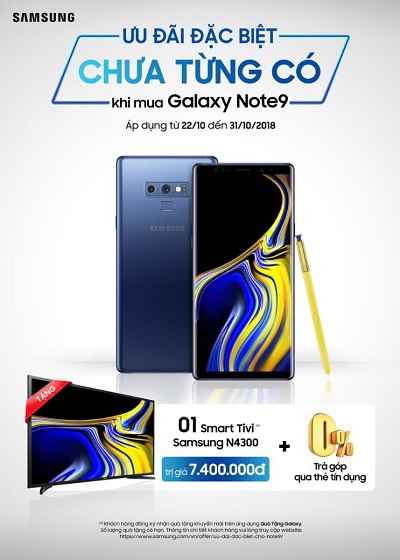 Mua Samsung Galaxy Note 9 nhận ngay Smart TV LED Samsung