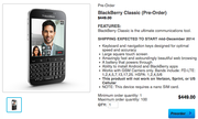 BlackBerry Classic chưa ra mắt đã có giá 449 USD